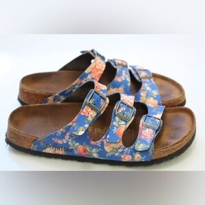 Papillio by Birkenstock Florida sandals in a rambling rose blue floral